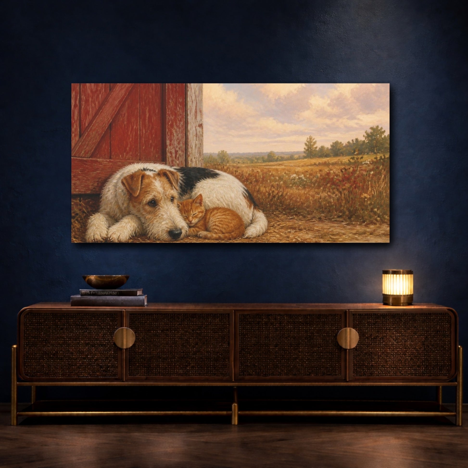 Mockup 4. Pets Fox Terrier & Kitten shown as canvas print