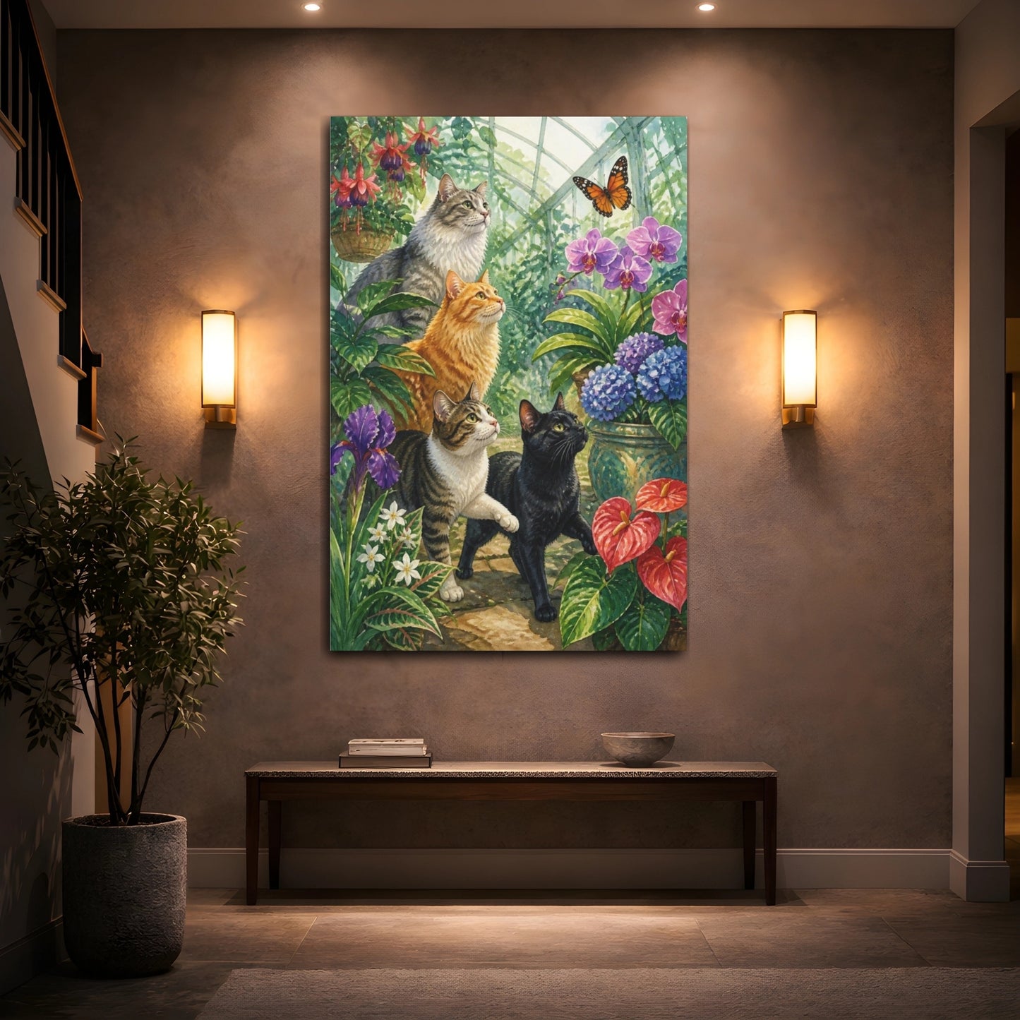 Mockup 2. Pets: Greenhouse Cats shown as canvas print