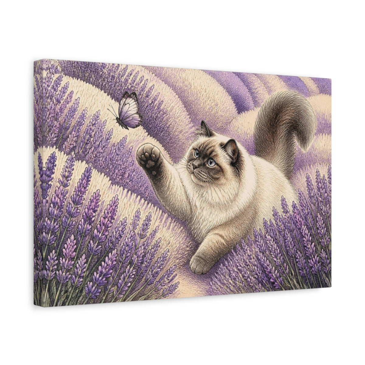 Side Mockup 4. Pets Ragdoll Cat In Lavender shown as canvas print