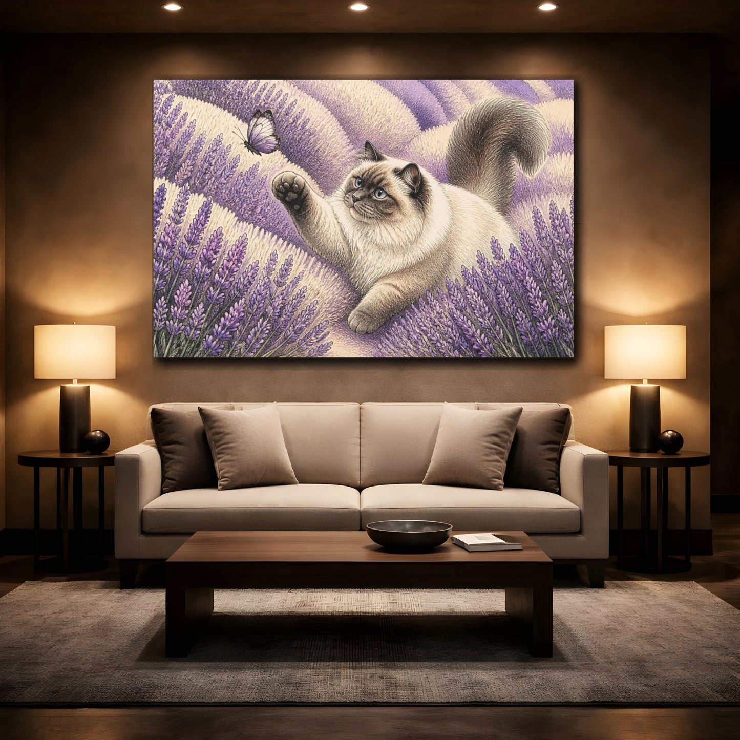 Mockup 2. Pets Ragdoll Cat In Lavender shown as canvas print