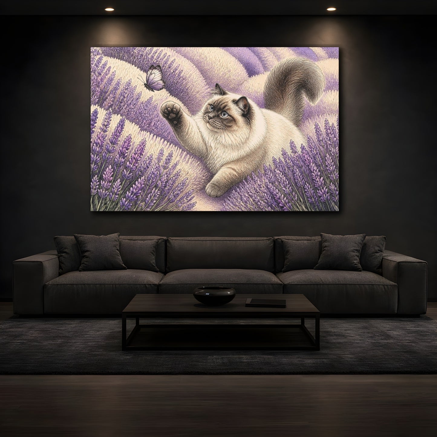 Mockup 3. Pets Ragdoll Cat In Lavender shown as canvas print