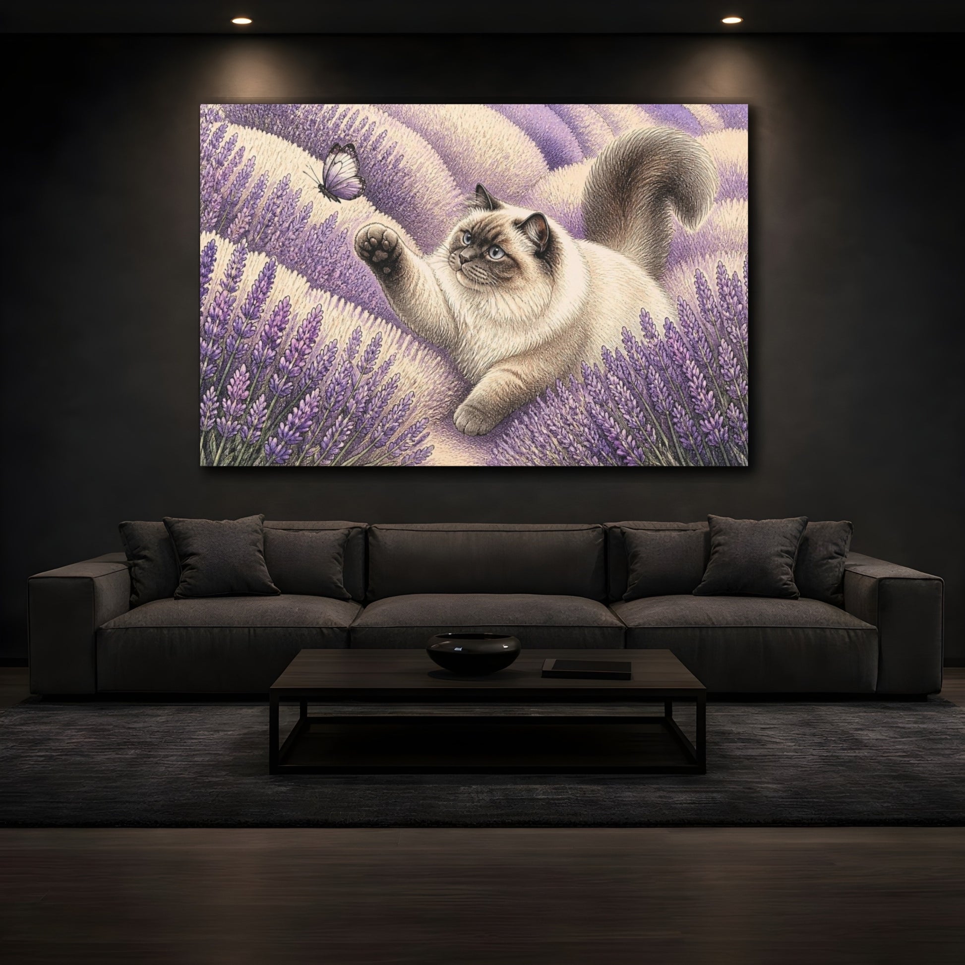 Mockup 3. Pets Ragdoll Cat In Lavender shown as canvas print