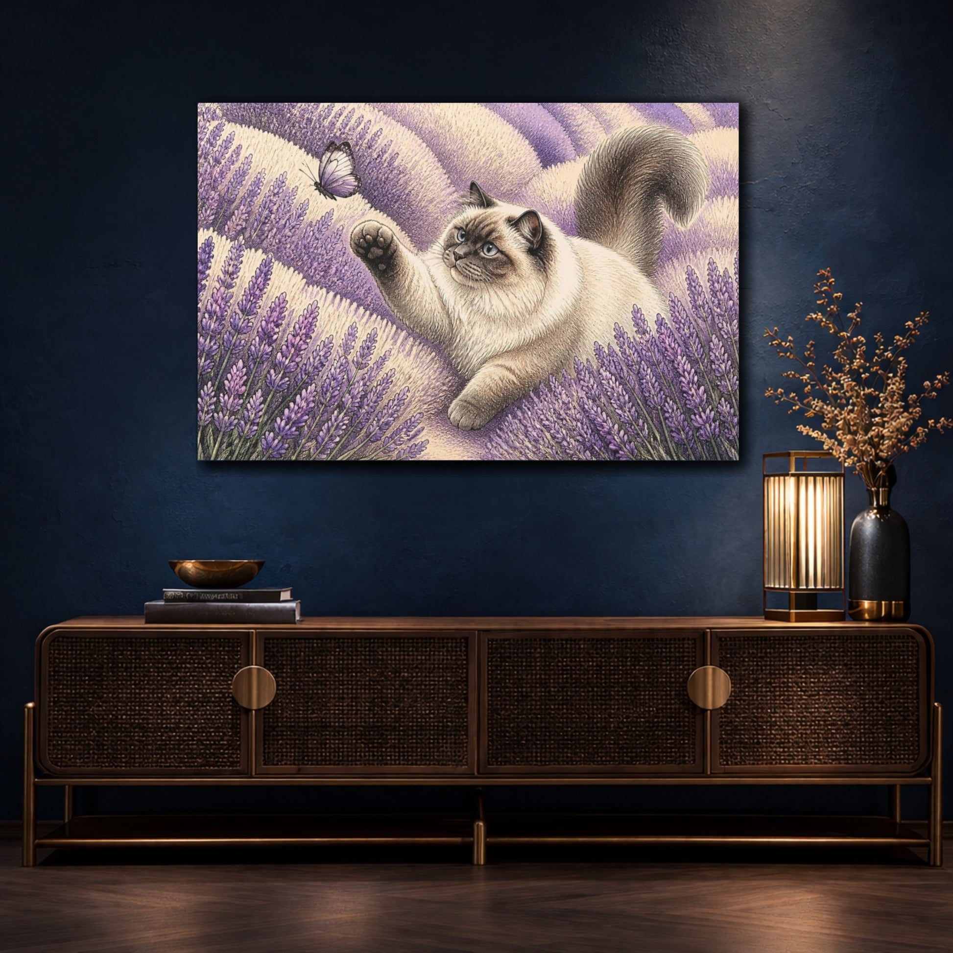 Mockup 4. Pets Ragdoll Cat In Lavender shown as canvas print
