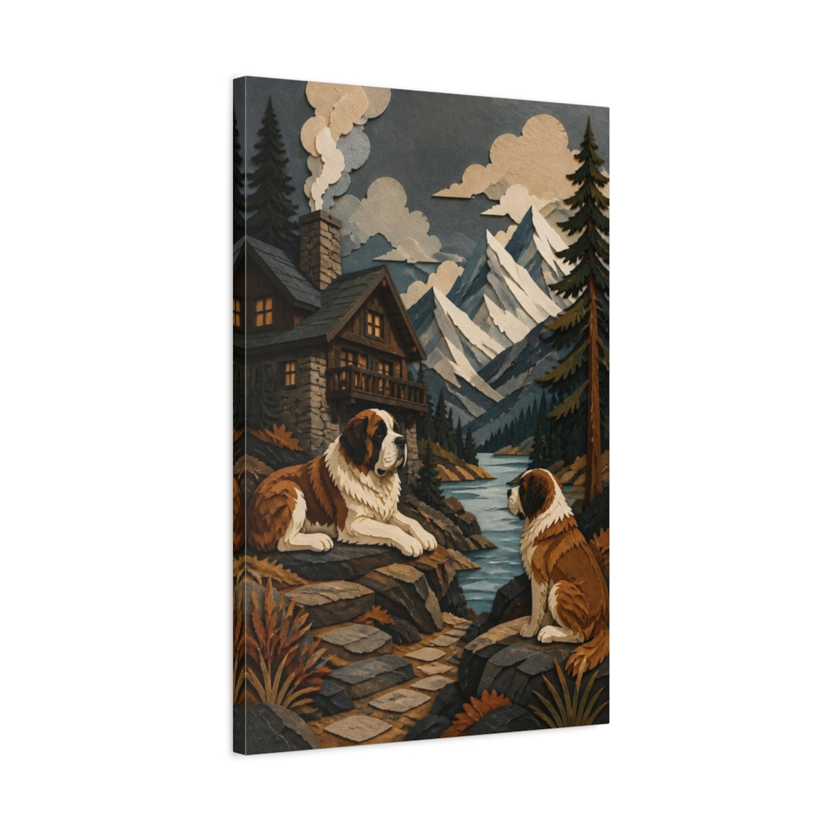 Side Mockup 2. Pets Saint Bernard Retreat shown as canvas print