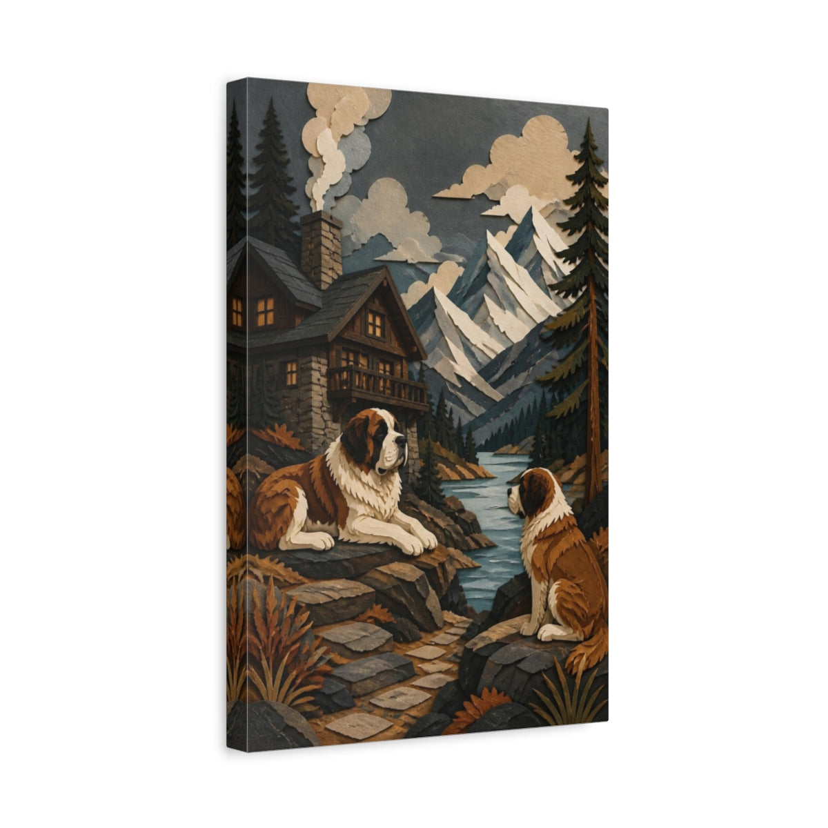 Side Mockup 4. Pets Saint Bernard Retreat shown as canvas print