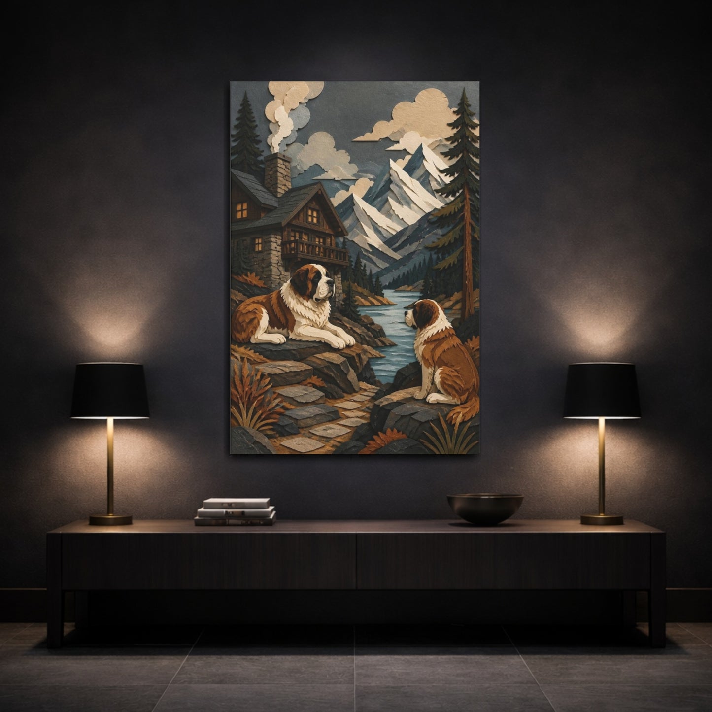 Mockup 3. Pets Saint Bernard Retreat shown as canvas print