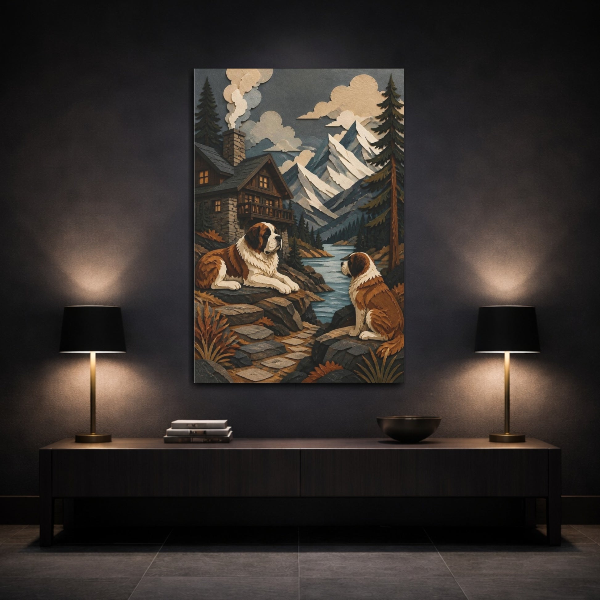 Mockup 3. Pets Saint Bernard Retreat shown as canvas print