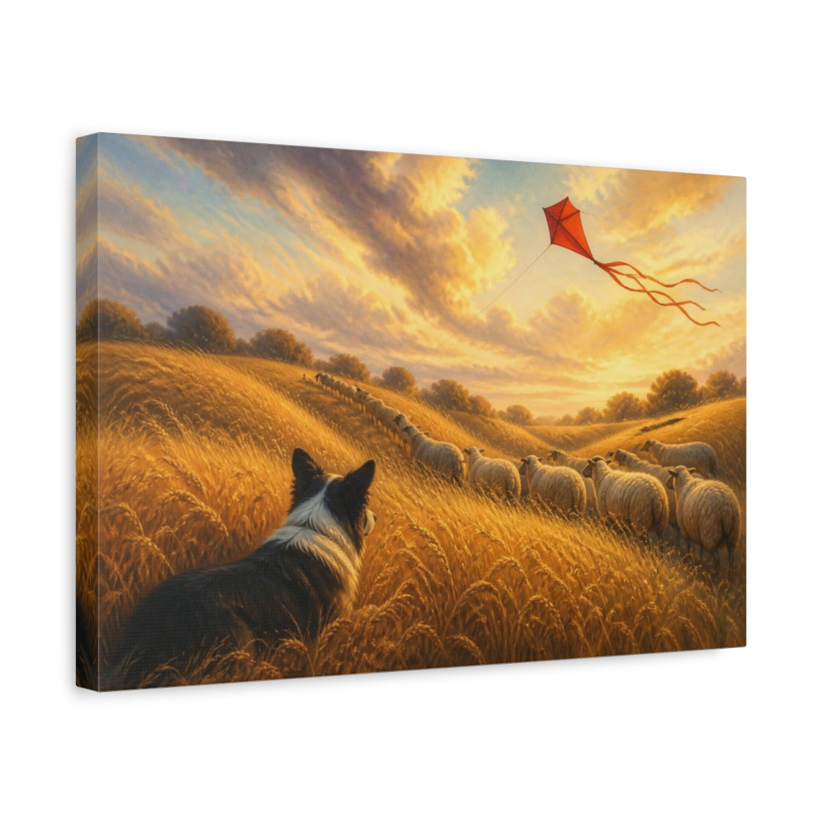 Side Mockup 4. Pets: Sheepdog In Wheat shown as canvas print