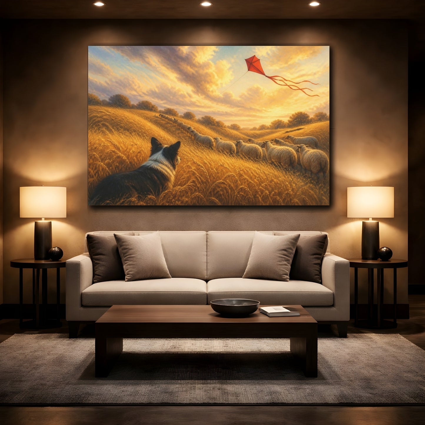 Mockup 2. Pets: Sheepdog In Wheat shown as canvas print