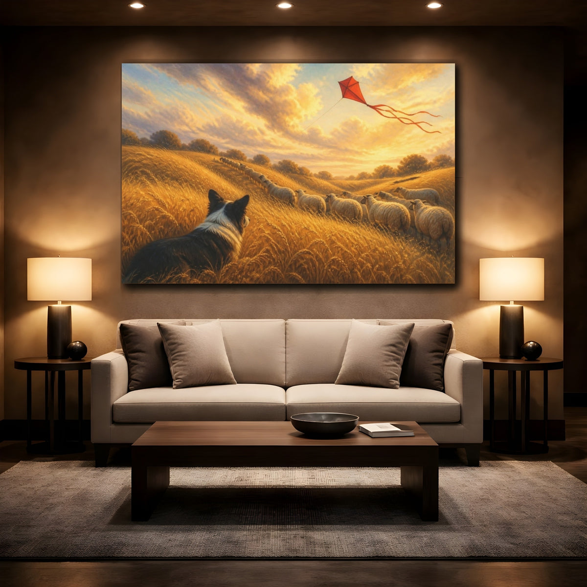 Mockup 2. Pets: Sheepdog In Wheat shown as canvas print