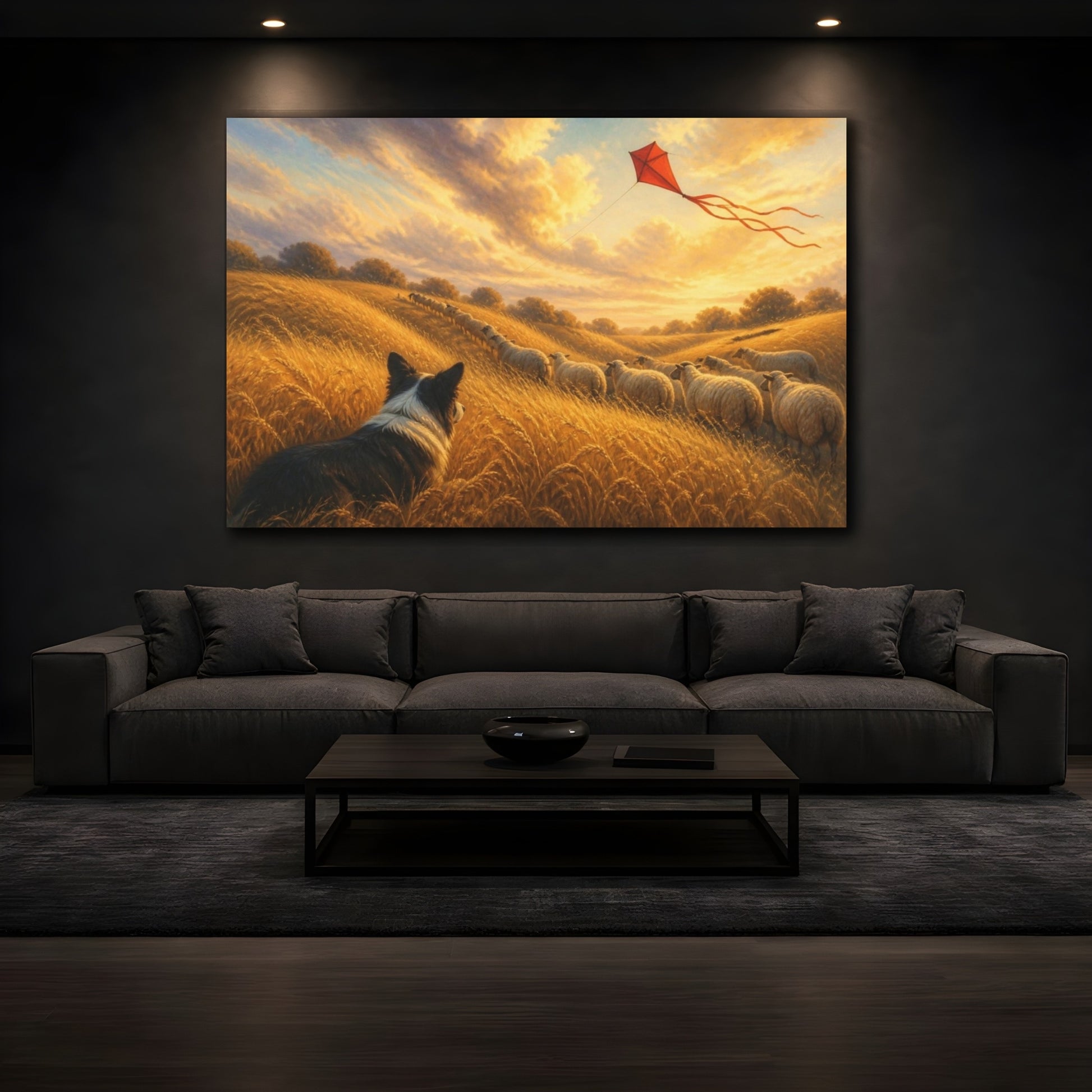 Mockup 3. Pets: Sheepdog In Wheat shown as canvas print