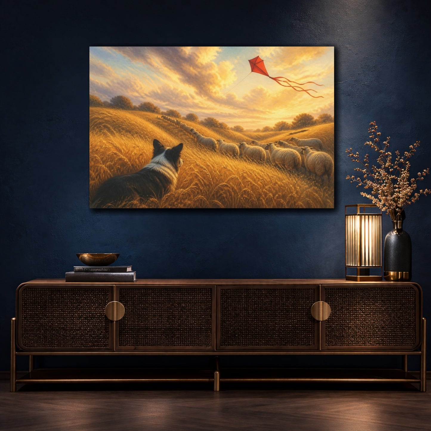 Mockup 4. Pets: Sheepdog In Wheat shown as canvas print