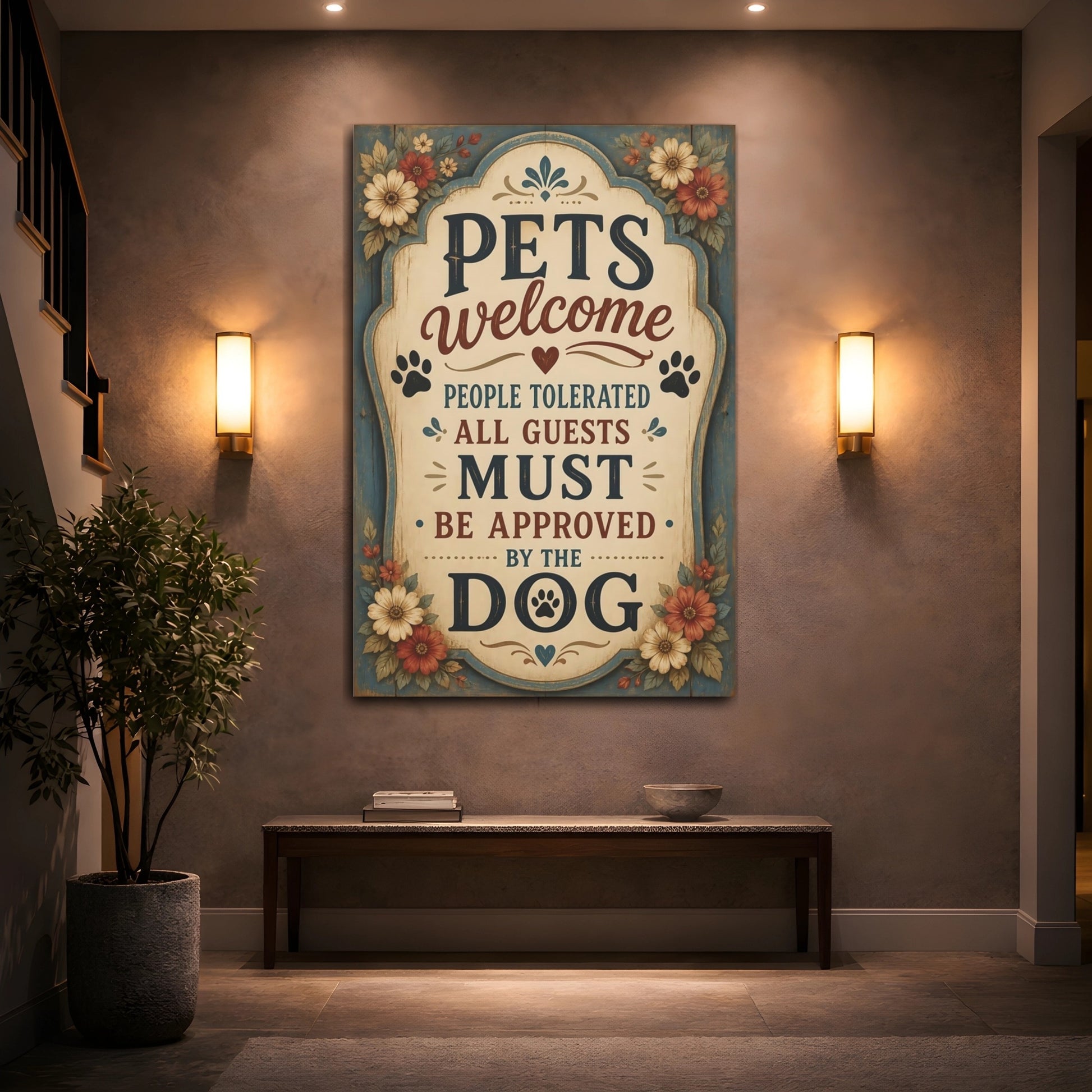 Mockup 2. Pets Welcome Dog Approved shown as canvas print