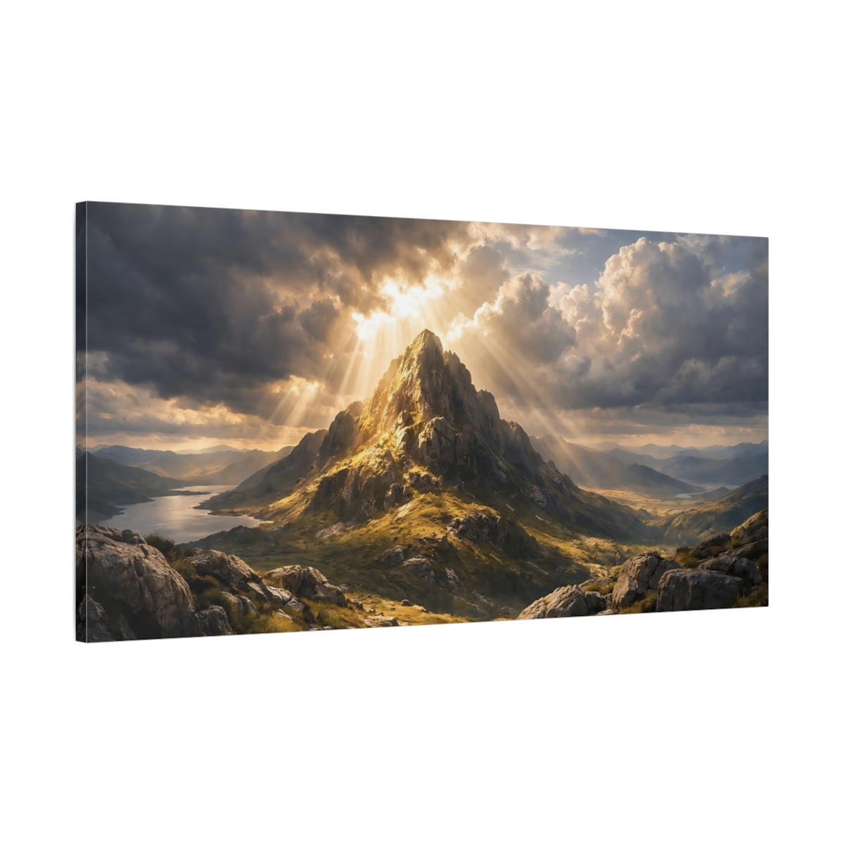 Side Mockup 1. Nature Mountain Peak Golden Mountain shown as stretched canvas wall art