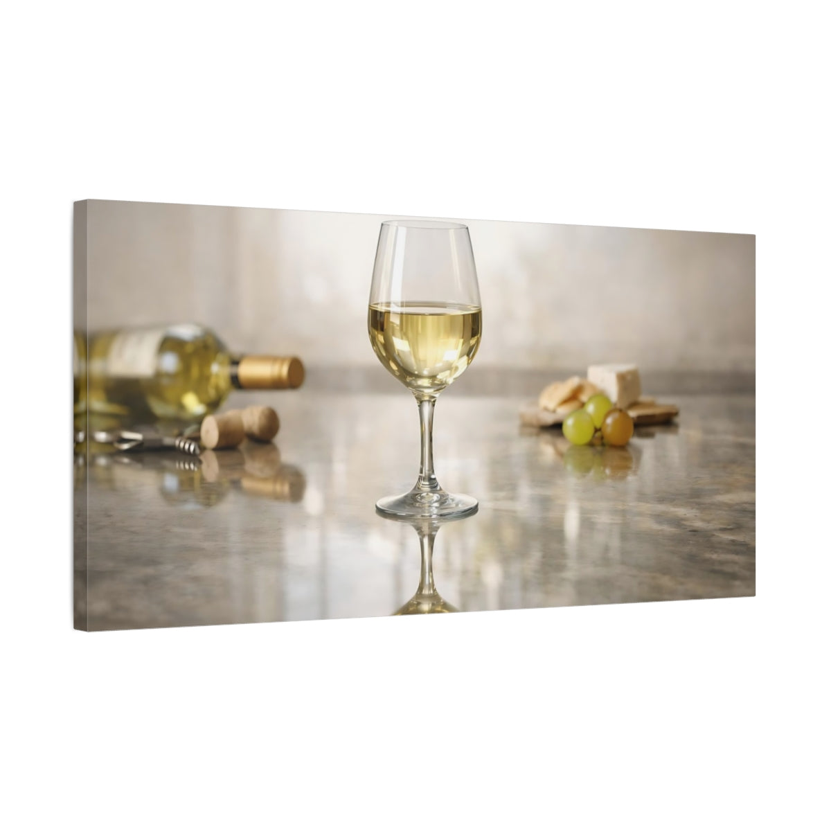 Side Mockup 2. Nature Wine Glass White Wine And Cheese shown as stretched canvas wall art