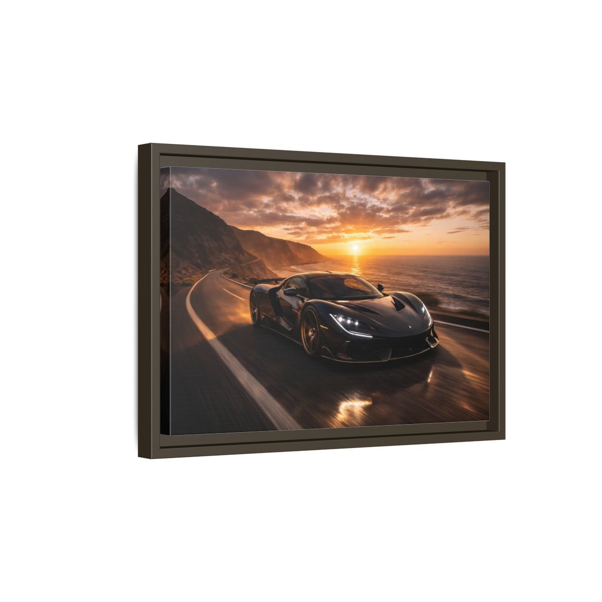 Side Mockup 5. Sports Sports Car Black And Orange shown as stretched canvas wall art