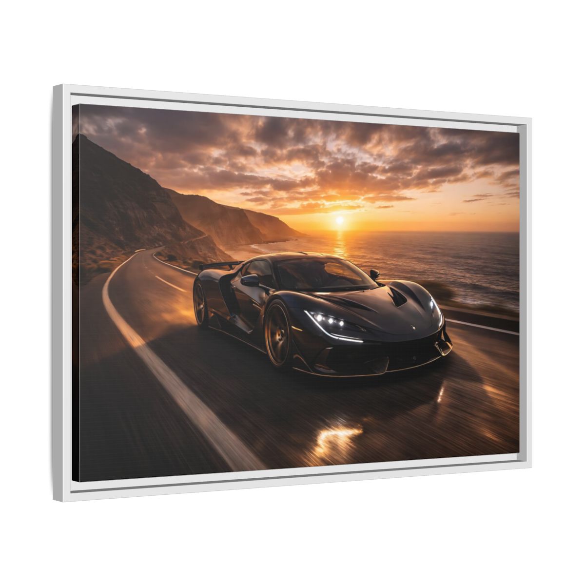Side Mockup 10. Sports Sports Car Black And Orange shown as stretched canvas wall art