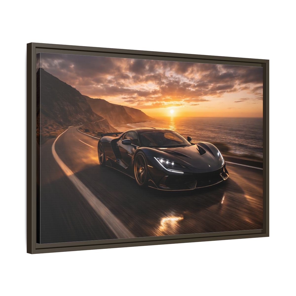 Side Mockup 11. Sports Sports Car Black And Orange shown as stretched canvas wall art