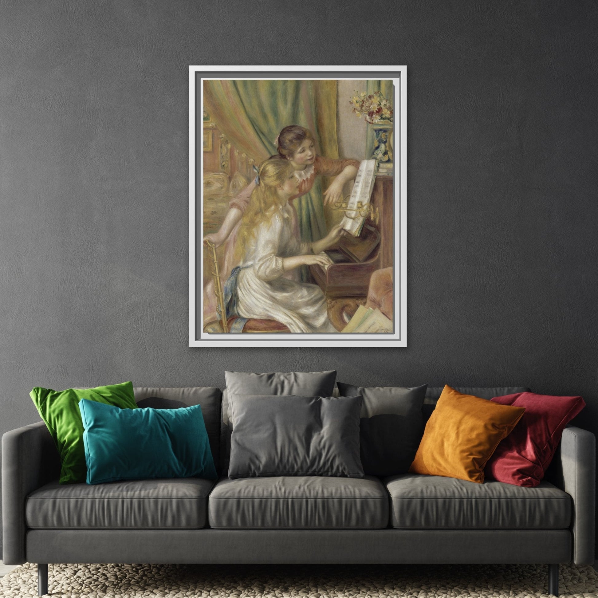 Piano Girls Renoir Canvas Print - Watercolor Music Wall Art in Exclusive Frame - YesArtYes