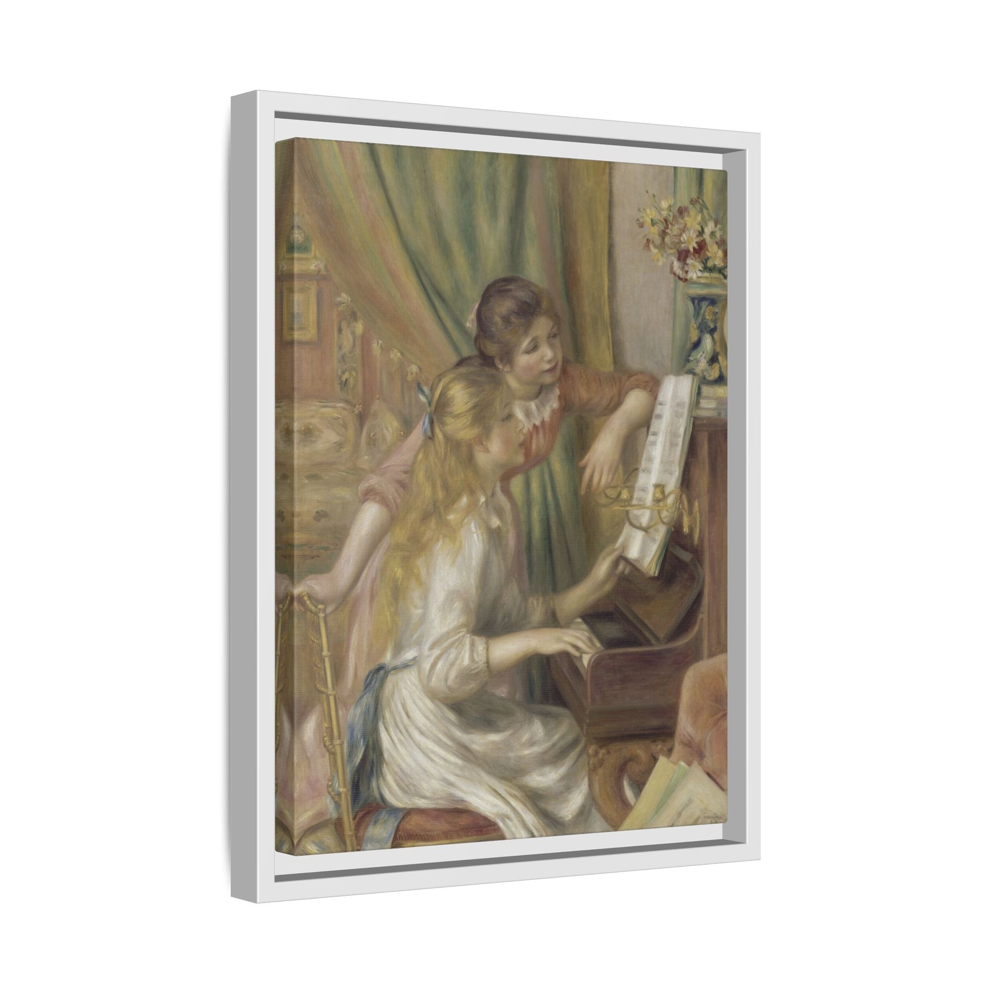 Piano Girls Renoir Canvas Print - Watercolor Music Wall Art in Exclusive Frame - YesArtYes