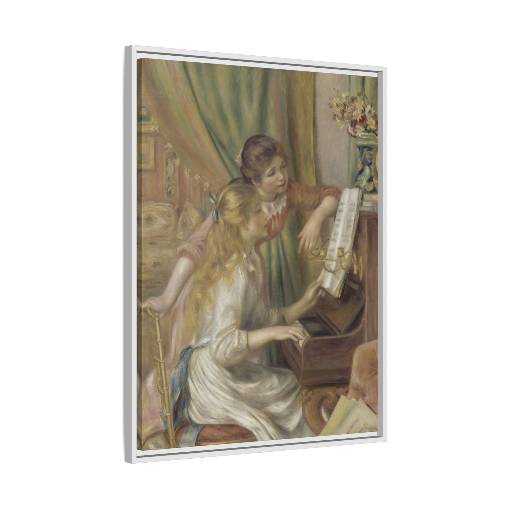 Piano Girls Renoir Canvas Print - Watercolor Music Wall Art in Exclusive Frame - YesArtYes