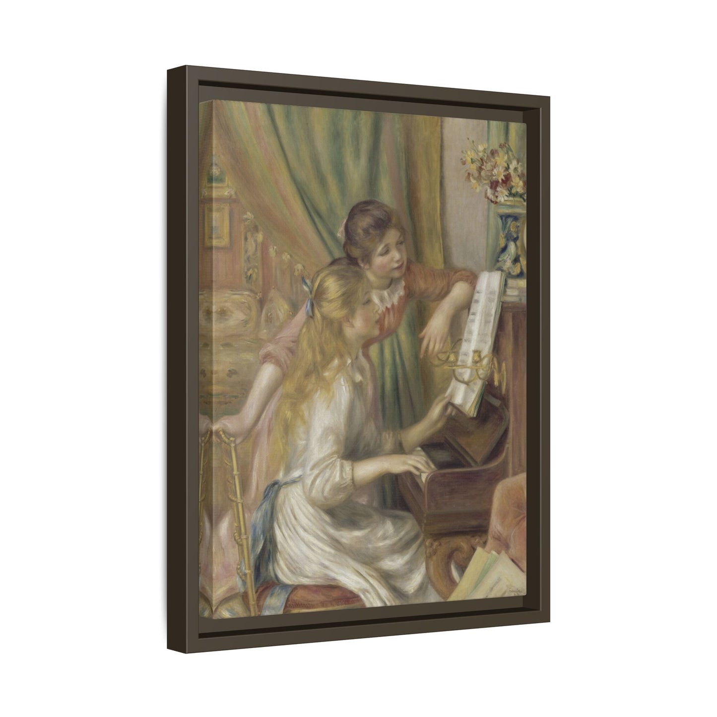 Piano Girls Renoir Canvas Print - Watercolor Music Wall Art in Exclusive Frame - YesArtYes