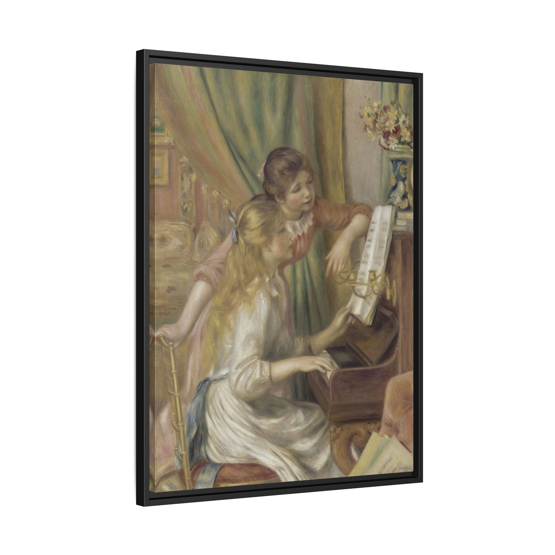Piano Girls Renoir Canvas Print - Watercolor Music Wall Art in Exclusive Frame - YesArtYes