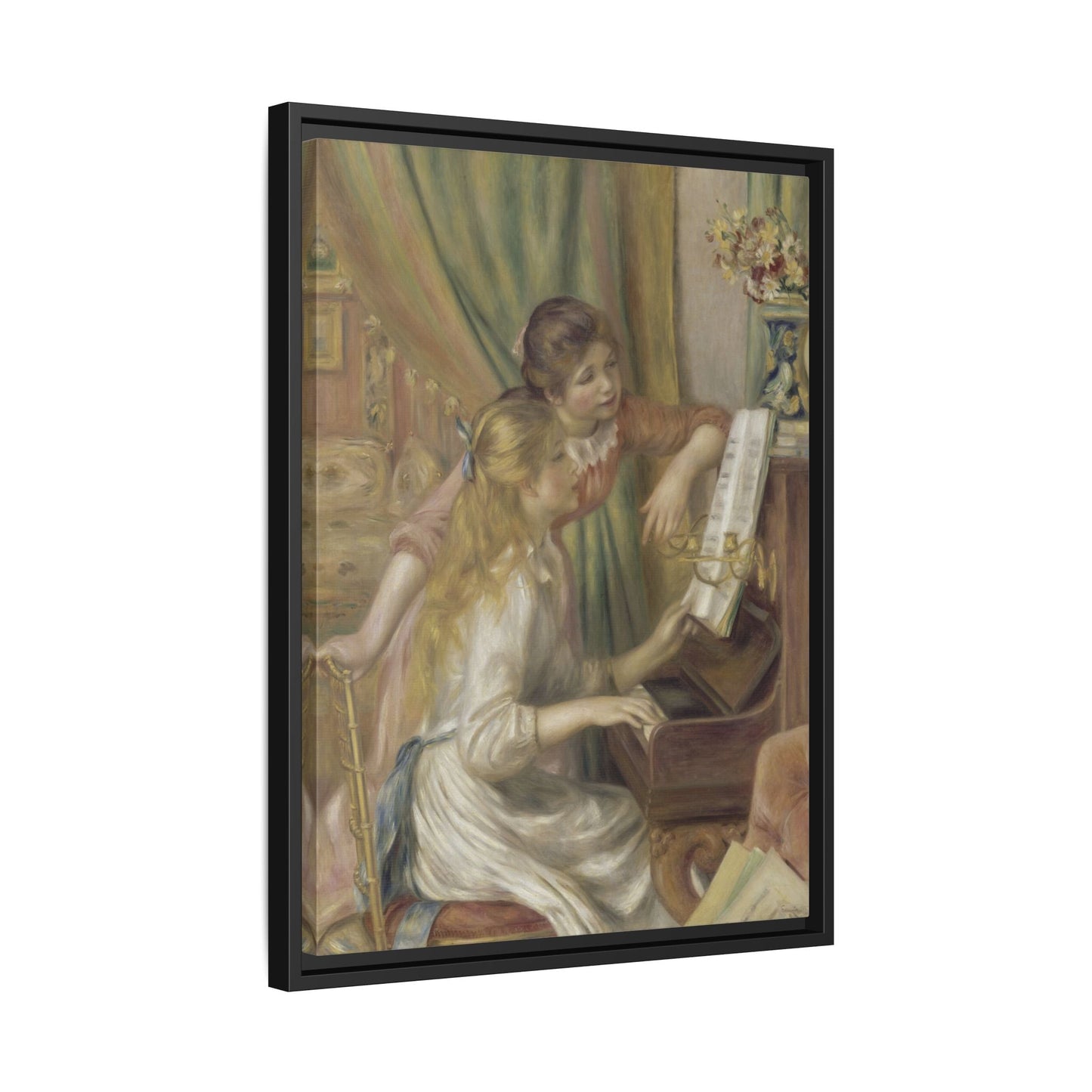 Piano Girls Renoir Canvas Print - Watercolor Music Wall Art in Exclusive Frame - YesArtYes
