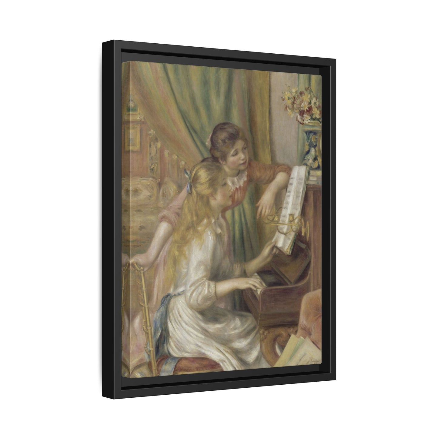 Piano Girls Renoir Canvas Print - Watercolor Music Wall Art in Exclusive Frame - YesArtYes