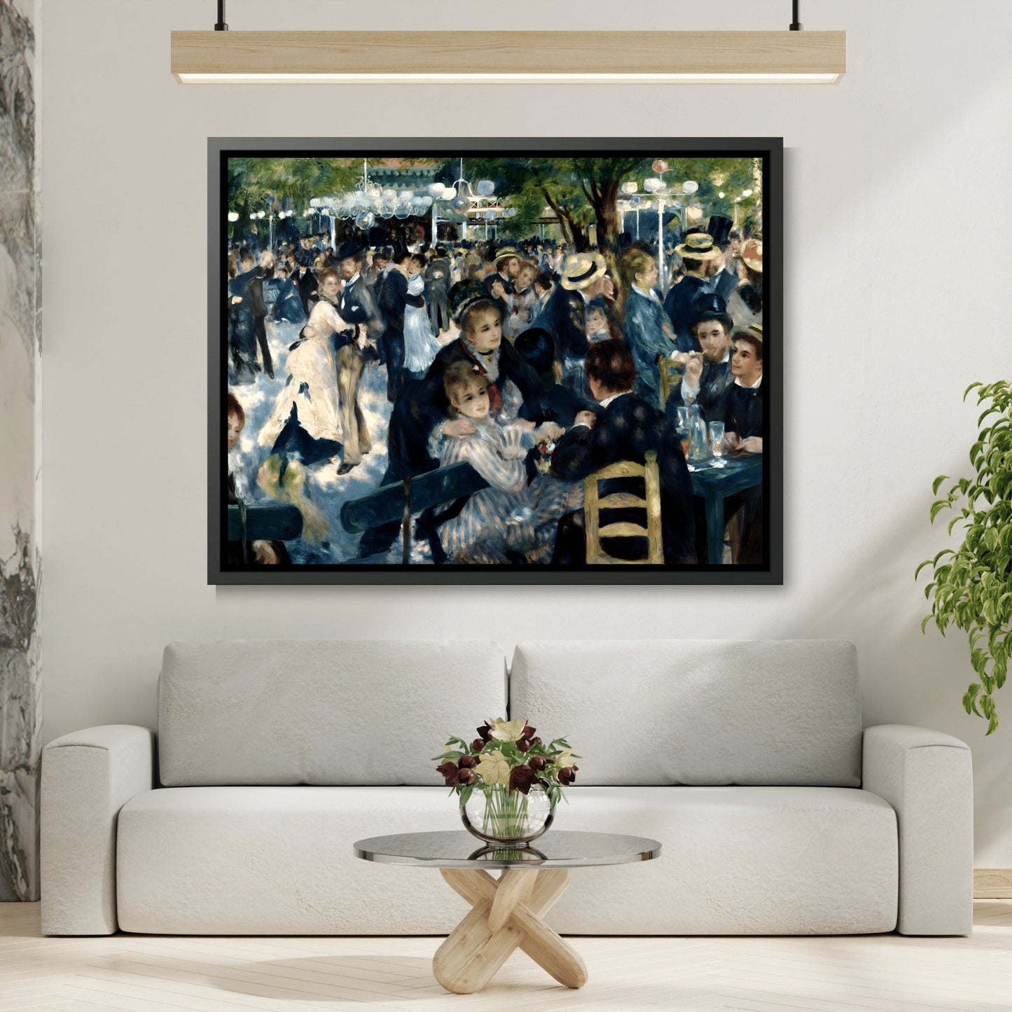 Pierre Auguste Renoir Dance at Le Moulin de la Galette - Framed Canvas Wall Art Print in Black Pinewood Frame