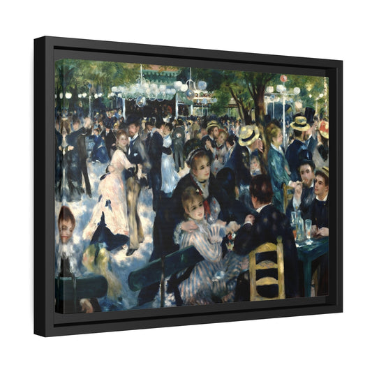 Pierre Auguste Renoir Dance at Le Moulin de la Galette - Framed Canvas Wall Art Print in Black Pinewood Frame