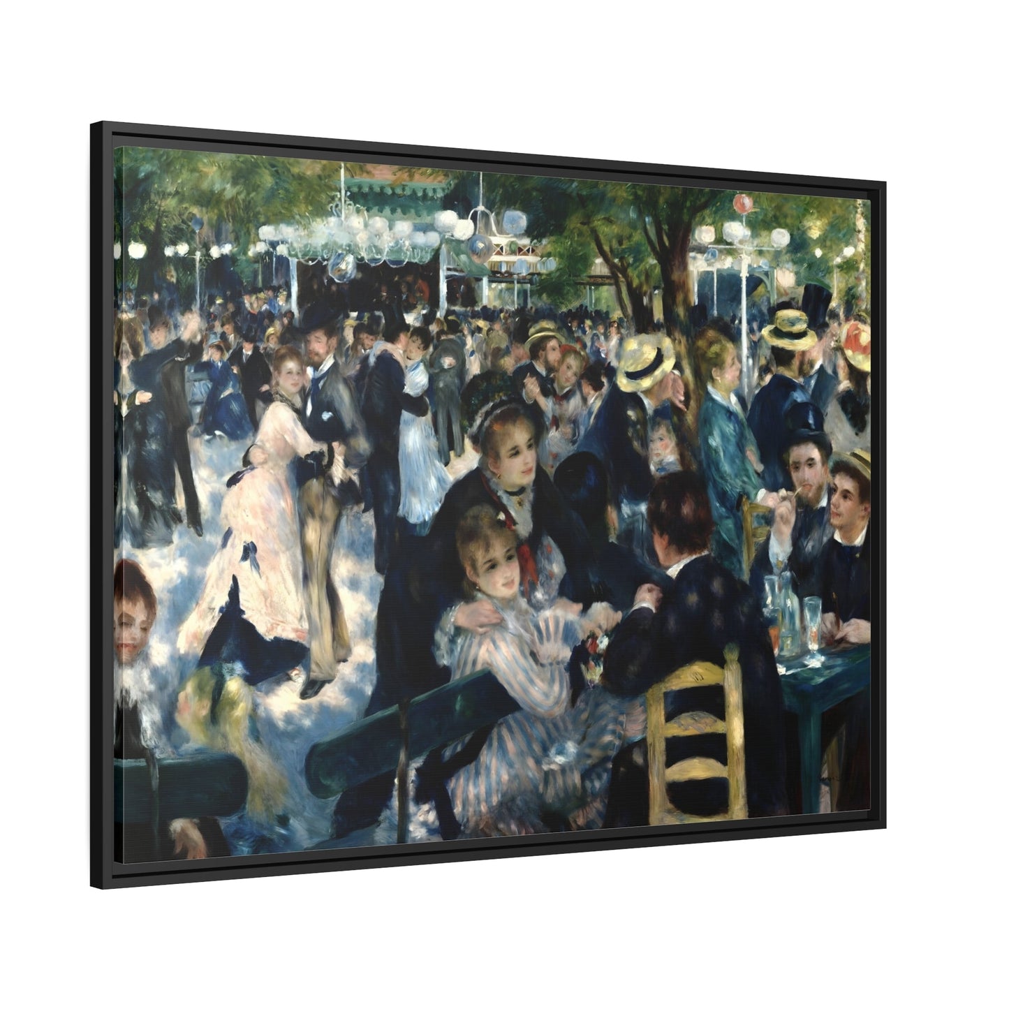 Pierre Auguste Renoir Dance at Le Moulin de la Galette - Framed Canvas Wall Art Print in Black Pinewood Frame