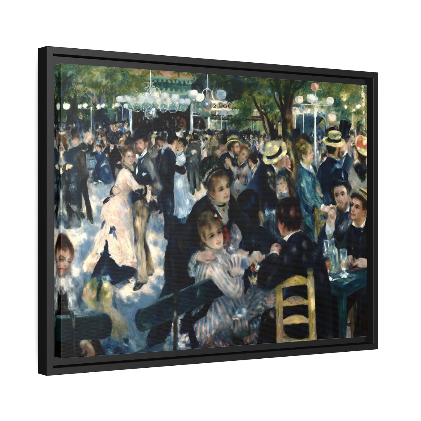 Pierre Auguste Renoir Dance at Le Moulin de la Galette - Framed Canvas Wall Art Print in Black Pinewood Frame