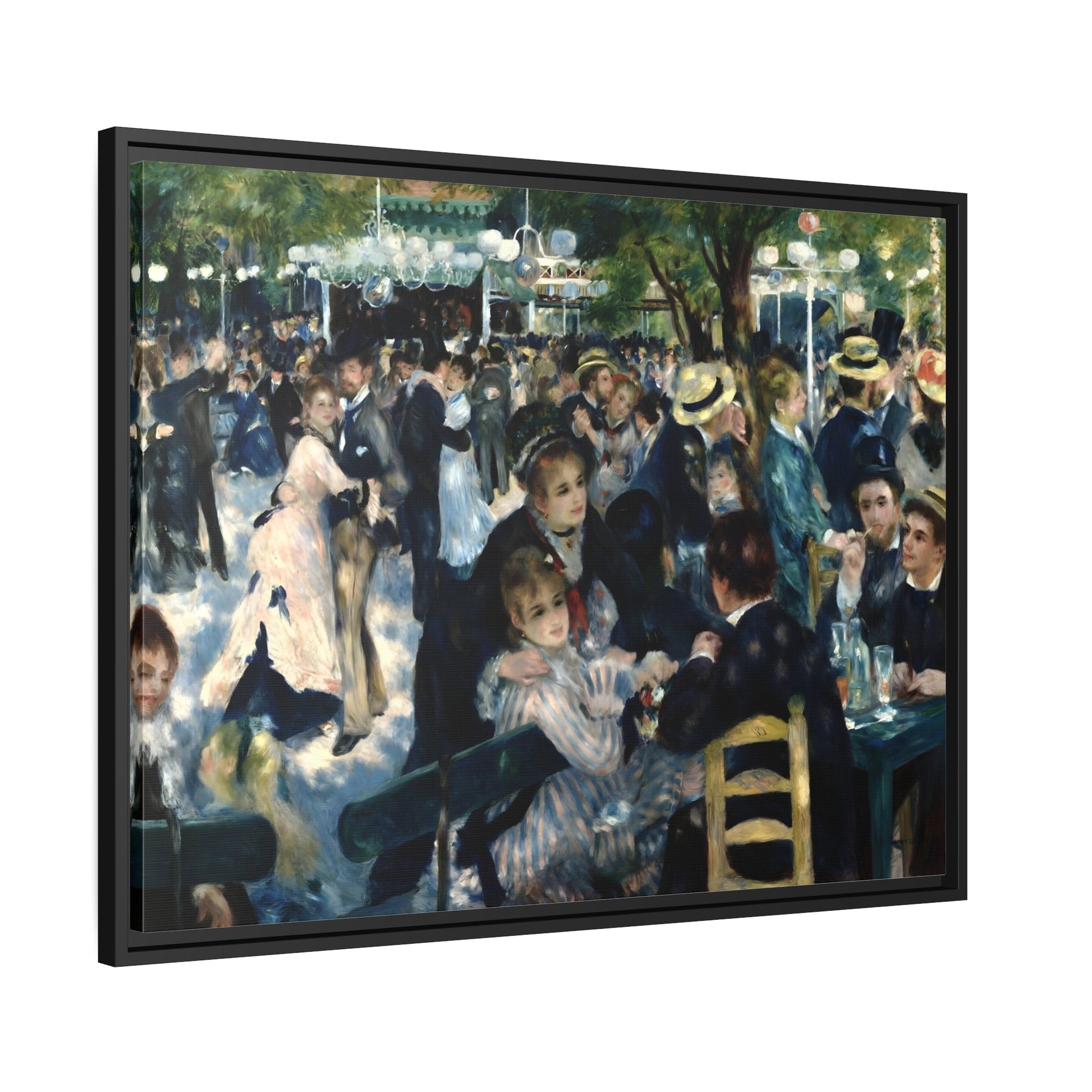 Pierre Auguste Renoir Dance at Le Moulin de la Galette - Framed Canvas Wall Art Print in Black Pinewood Frame