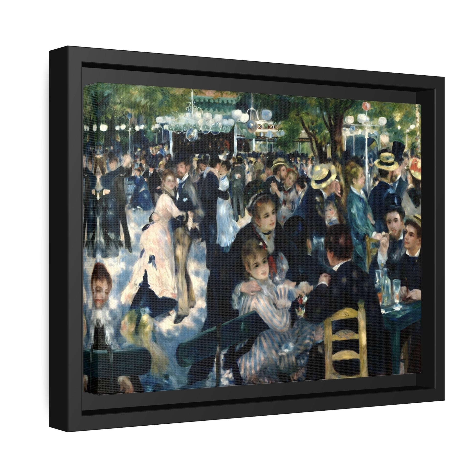 Pierre Auguste Renoir Dance at Le Moulin de la Galette - Framed Canvas Wall Art Print in Black Pinewood Frame