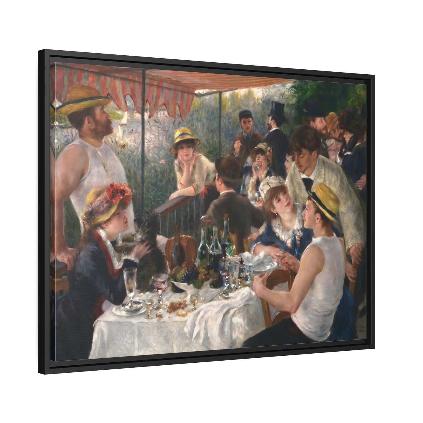 Pierre Auguste Renoir Luncheon of the Boating Party - Framed Canvas Wall Art Print in Black Pinewood Frame