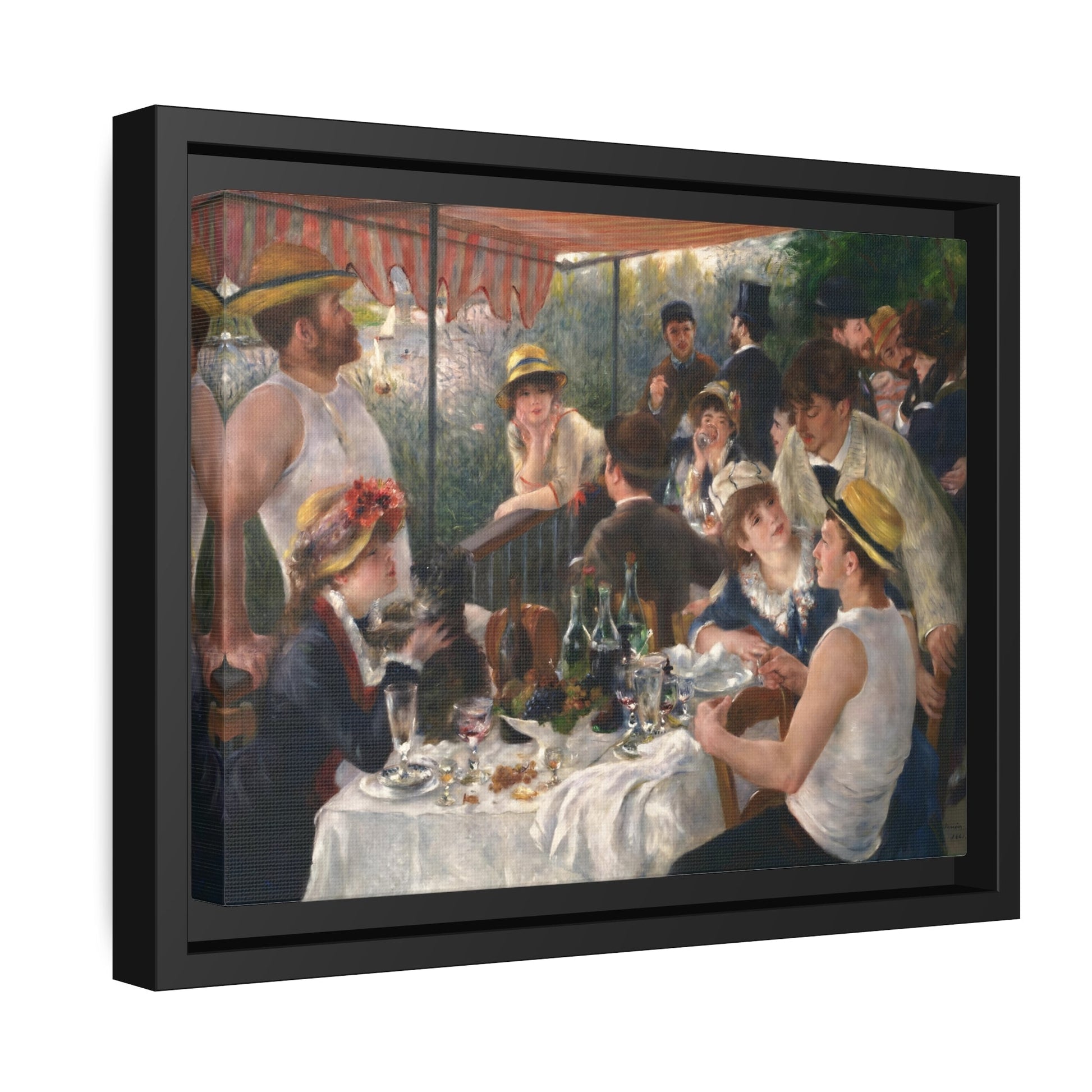 Pierre Auguste Renoir Luncheon of the Boating Party - Framed Canvas Wall Art Print in Black Pinewood Frame