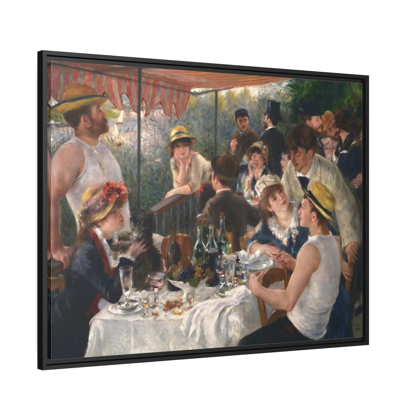 Pierre Auguste Renoir Luncheon of the Boating Party - Framed Canvas Wall Art Print in Black Pinewood Frame