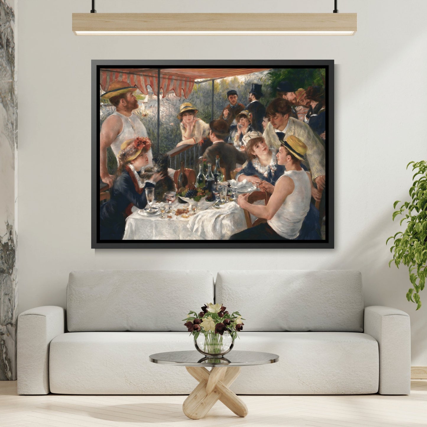 Pierre Auguste Renoir Luncheon of the Boating Party - Framed Canvas Wall Art Print in Black Pinewood Frame