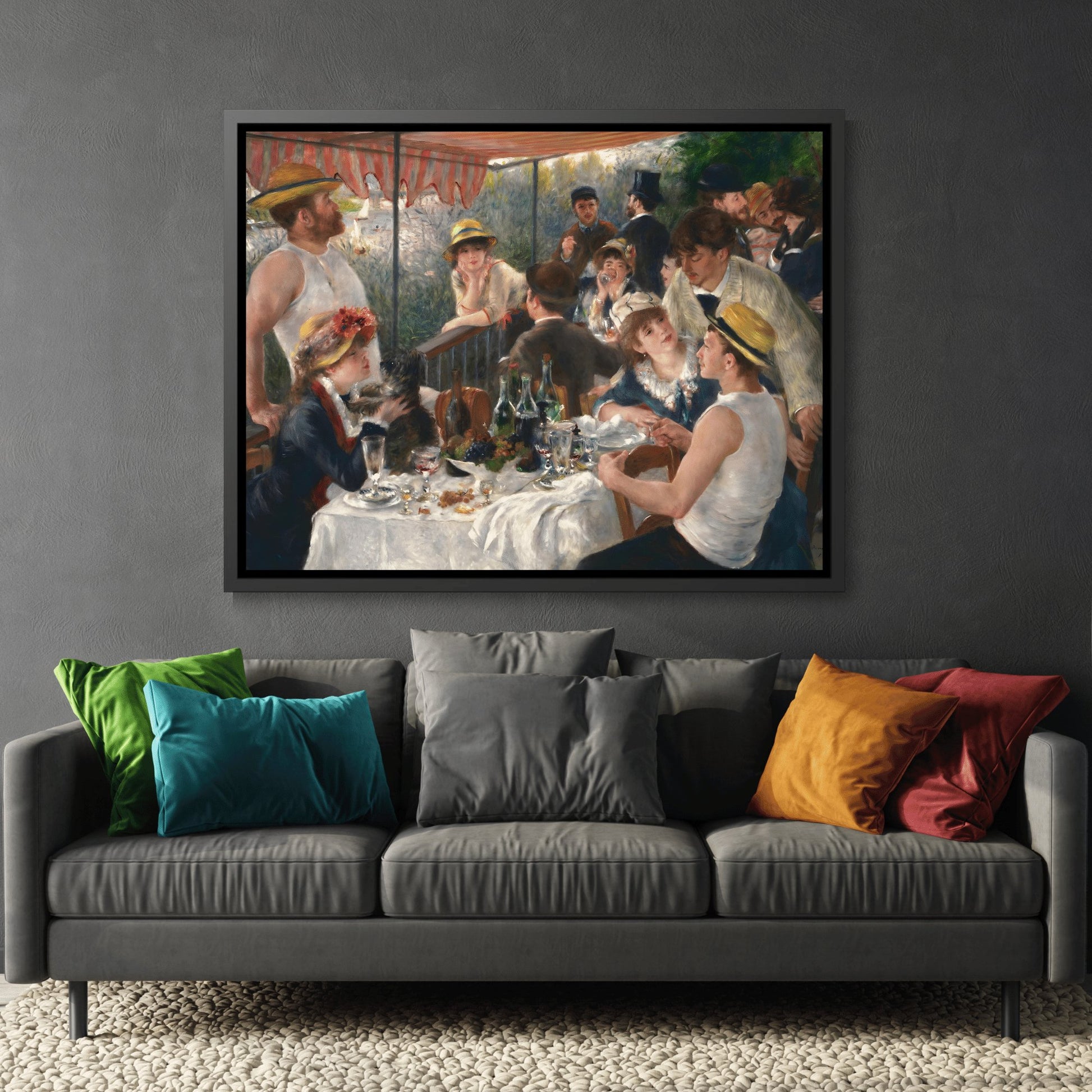 Pierre Auguste Renoir Luncheon of the Boating Party - Framed Canvas Wall Art Print in Black Pinewood Frame