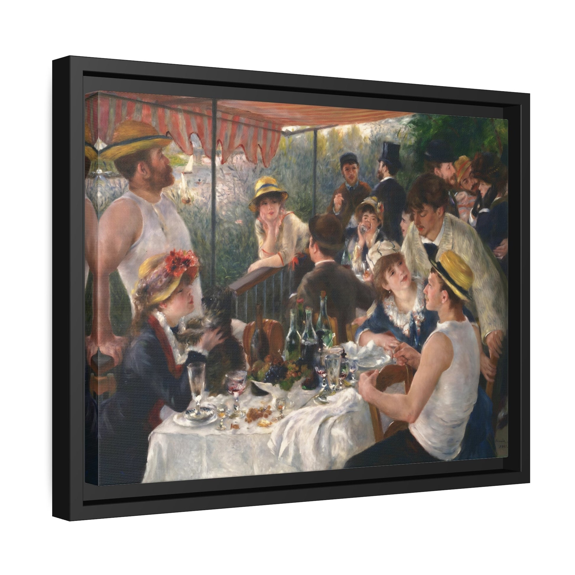 Pierre Auguste Renoir Luncheon of the Boating Party - Framed Canvas Wall Art Print in Black Pinewood Frame