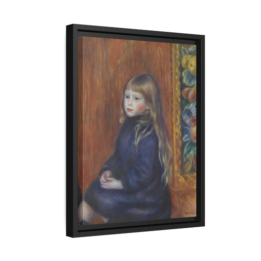 Pierre Auguste Renoir Seated Child Blue Dress - Framed Canvas Art Reproduction