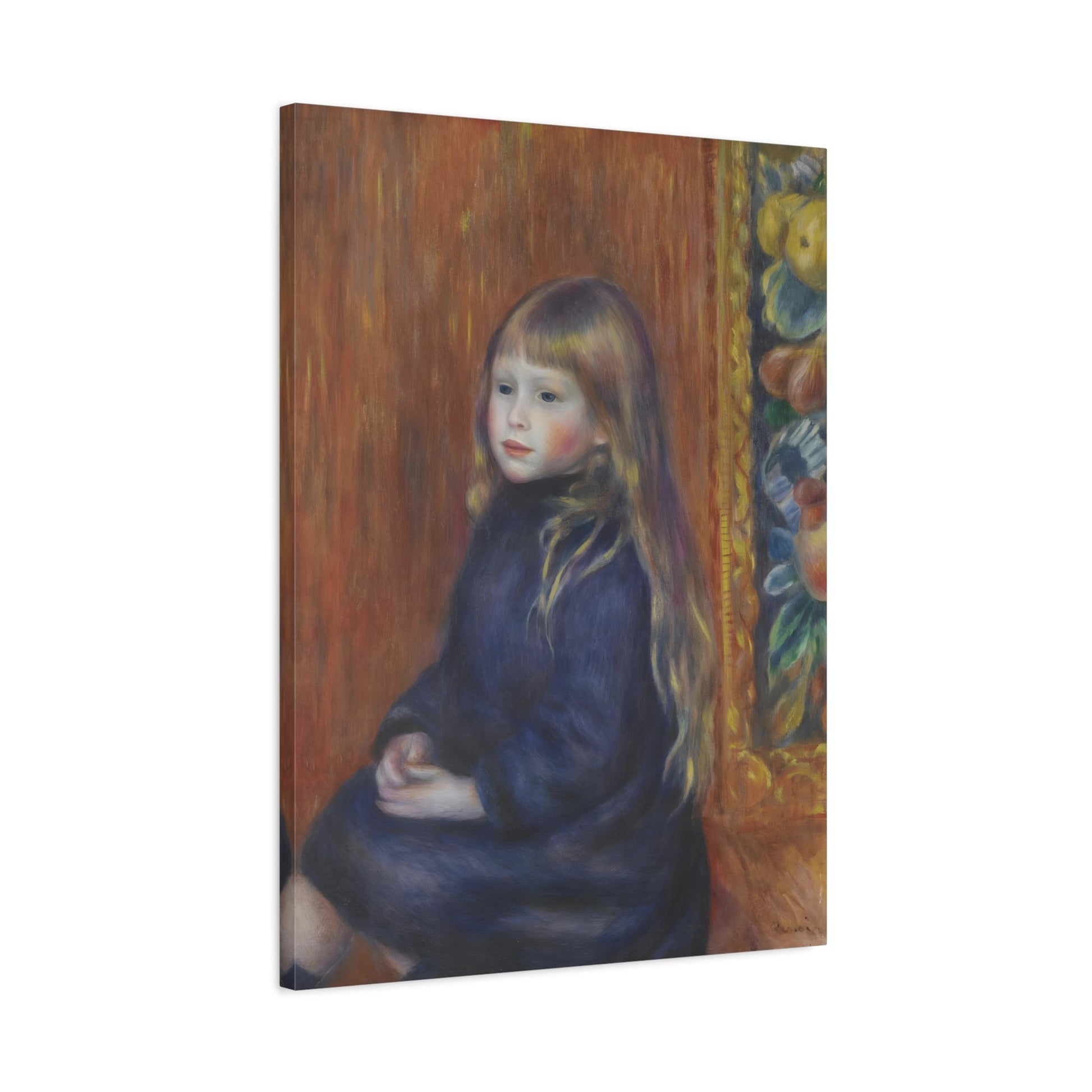 Pierre Auguste Renoir Seated Child in Blue Dress - Canvas Art Reproduction