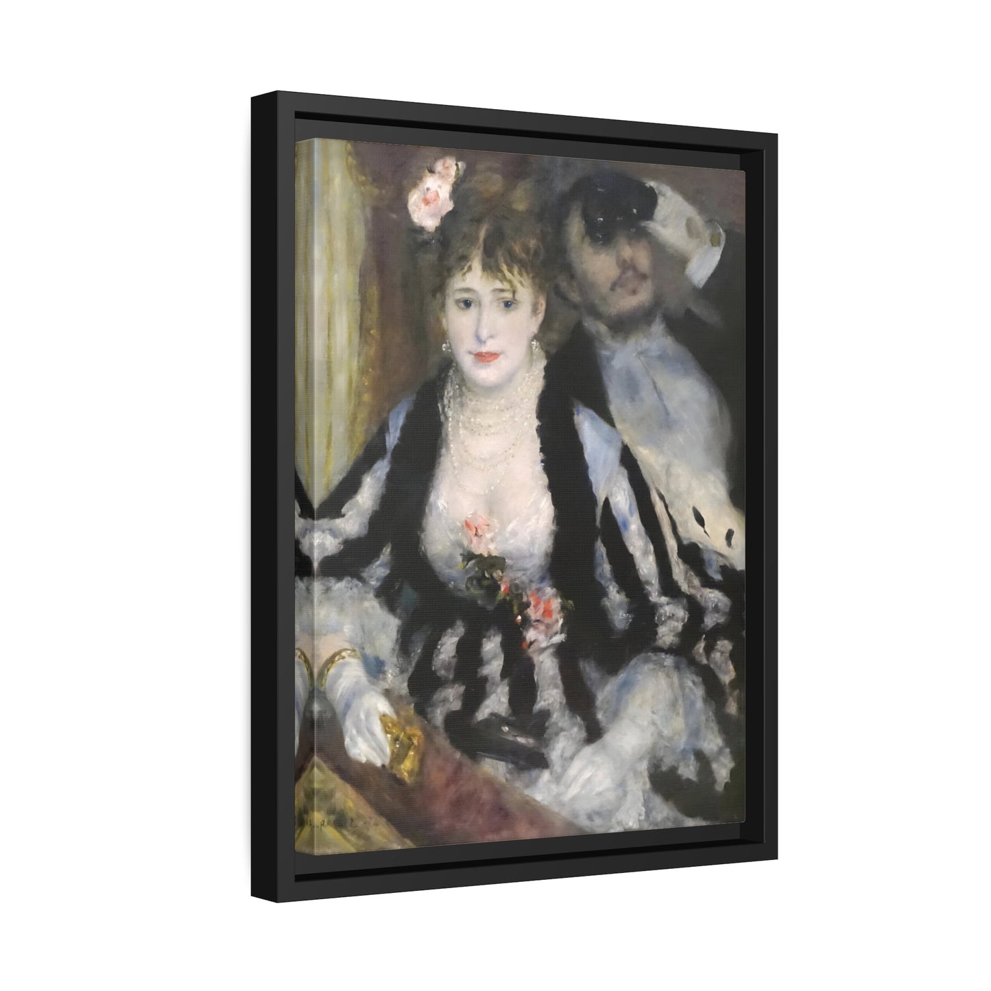 Pierre Auguste Renoir The Loge - Framed Canvas Art Reproduction in Black Frame