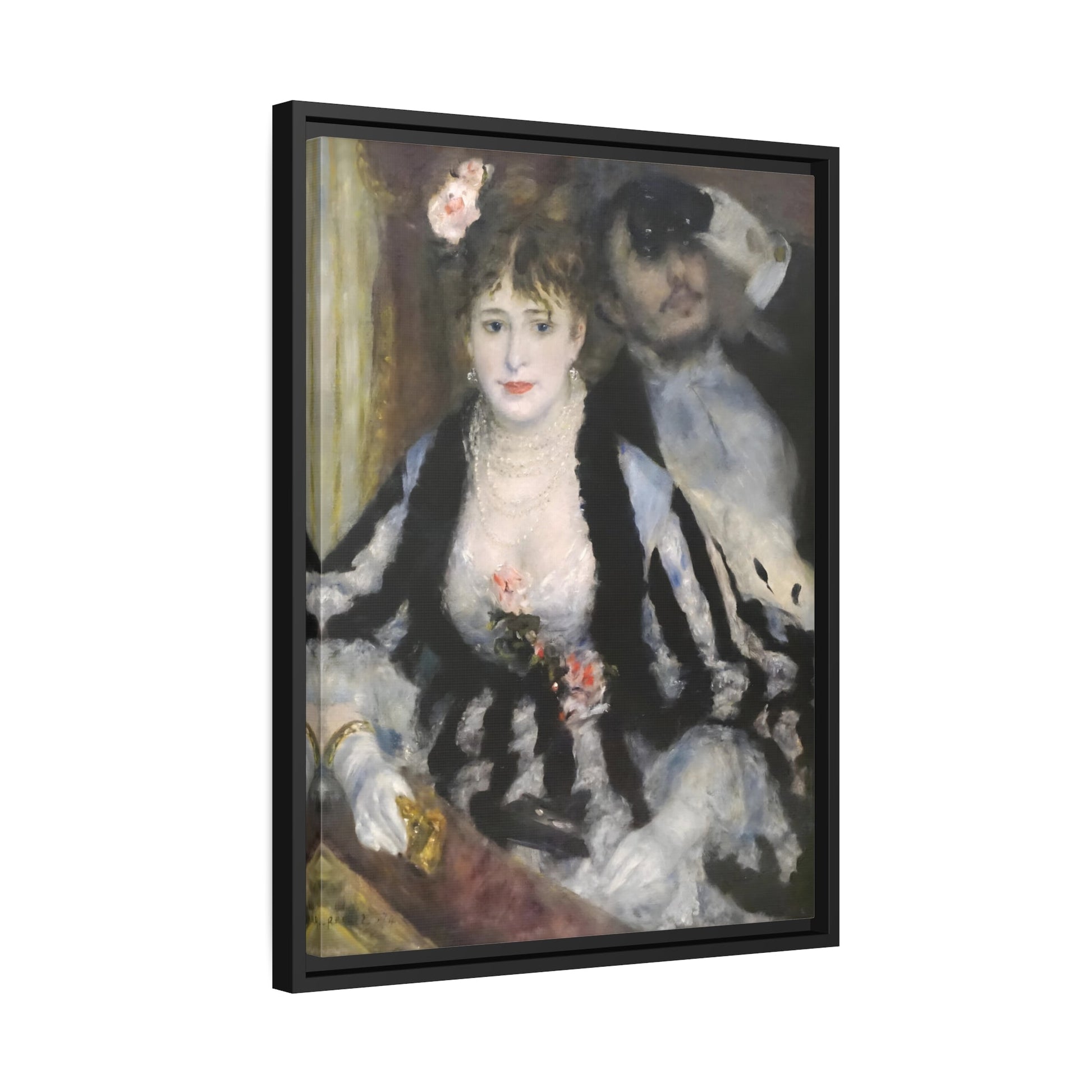 Pierre Auguste Renoir The Loge - Framed Canvas Art Reproduction in Black Frame