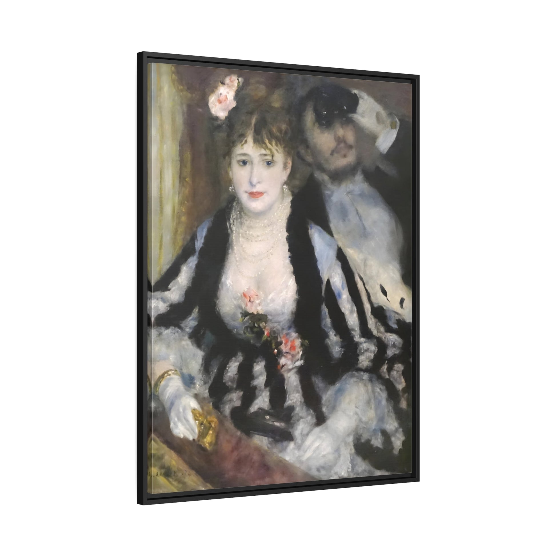 Pierre Auguste Renoir The Loge - Framed Canvas Art Reproduction in Black Frame