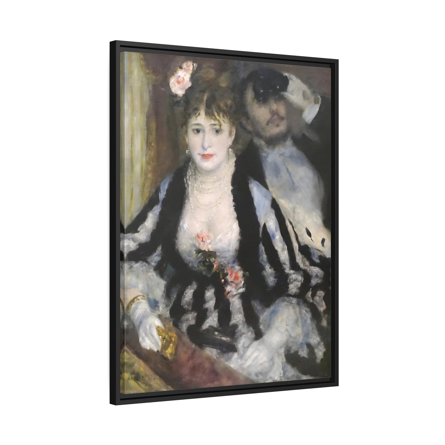 Pierre Auguste Renoir The Loge - Framed Canvas Art Reproduction in Black Frame