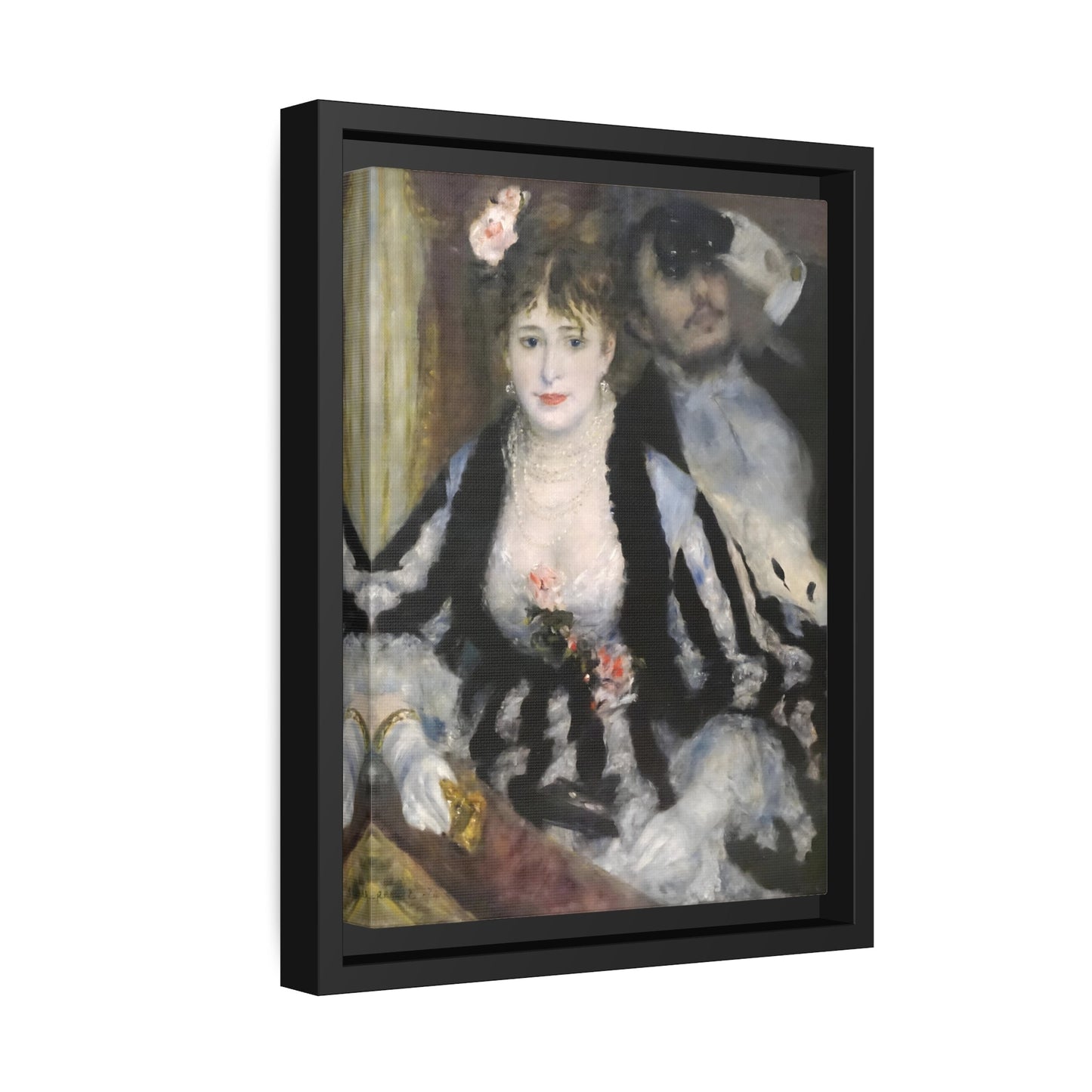 Pierre Auguste Renoir The Loge - Framed Canvas Art Reproduction in Black Frame