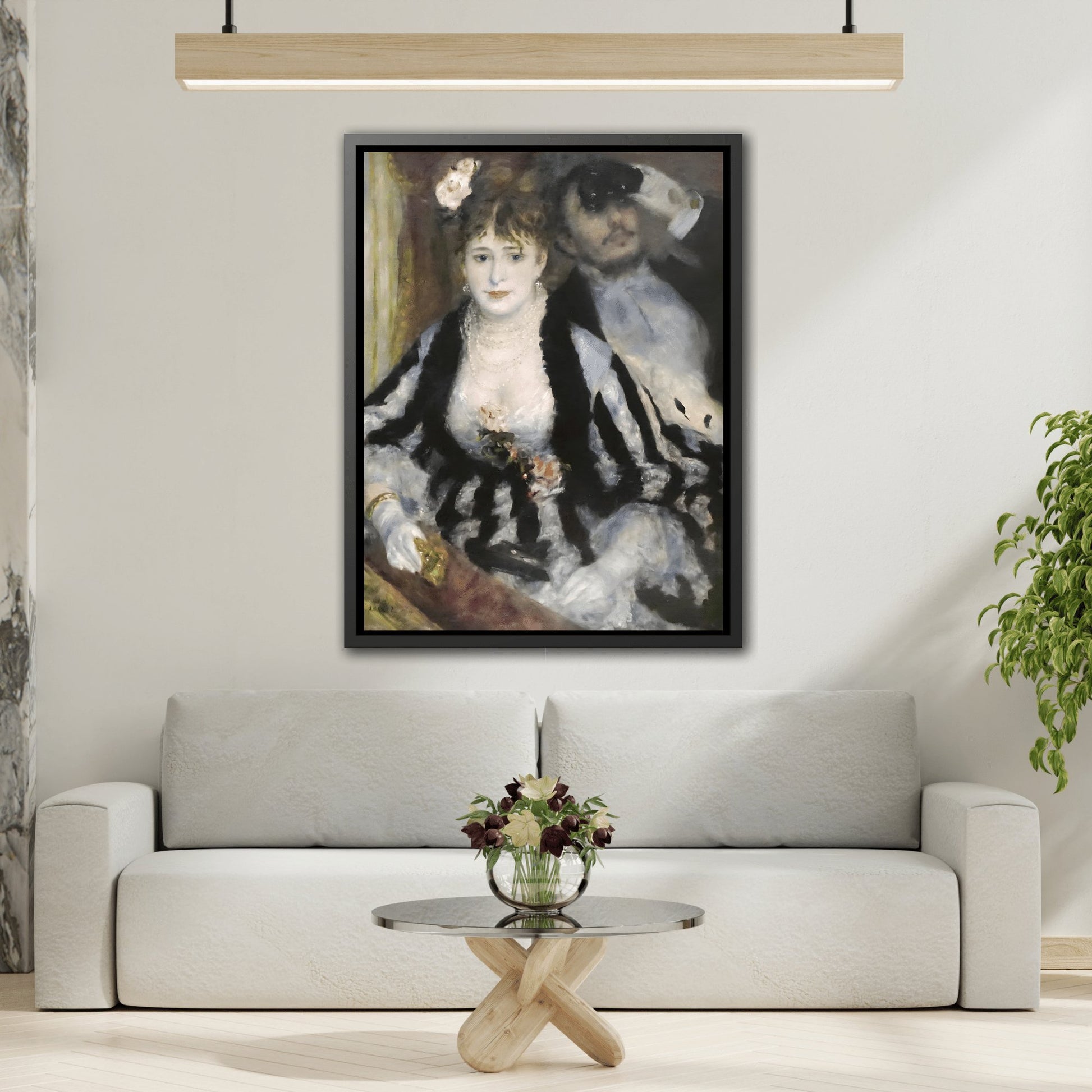 Pierre Auguste Renoir The Loge - Framed Canvas Art Reproduction in Black Frame