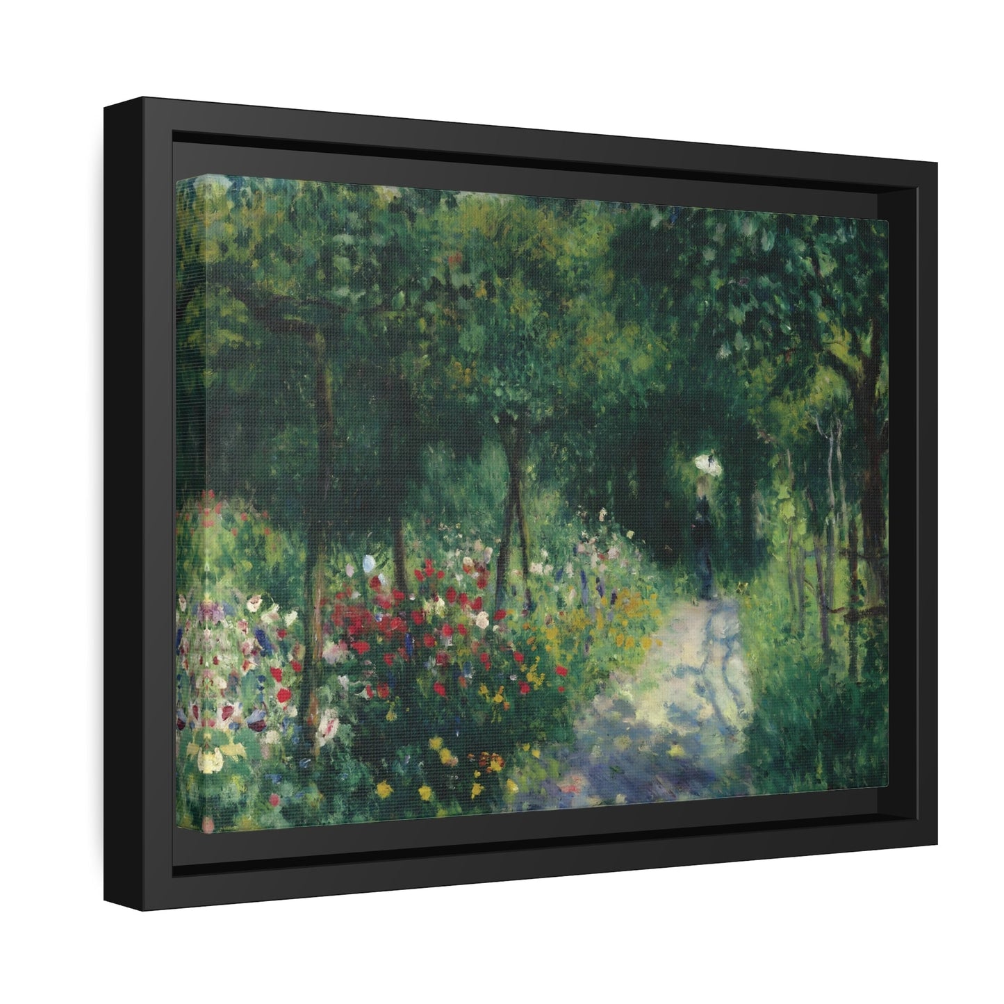 Pierre Auguste Renoir Women in a Garden - Framed Canvas Wall Art Print in Black Pinewood Frame